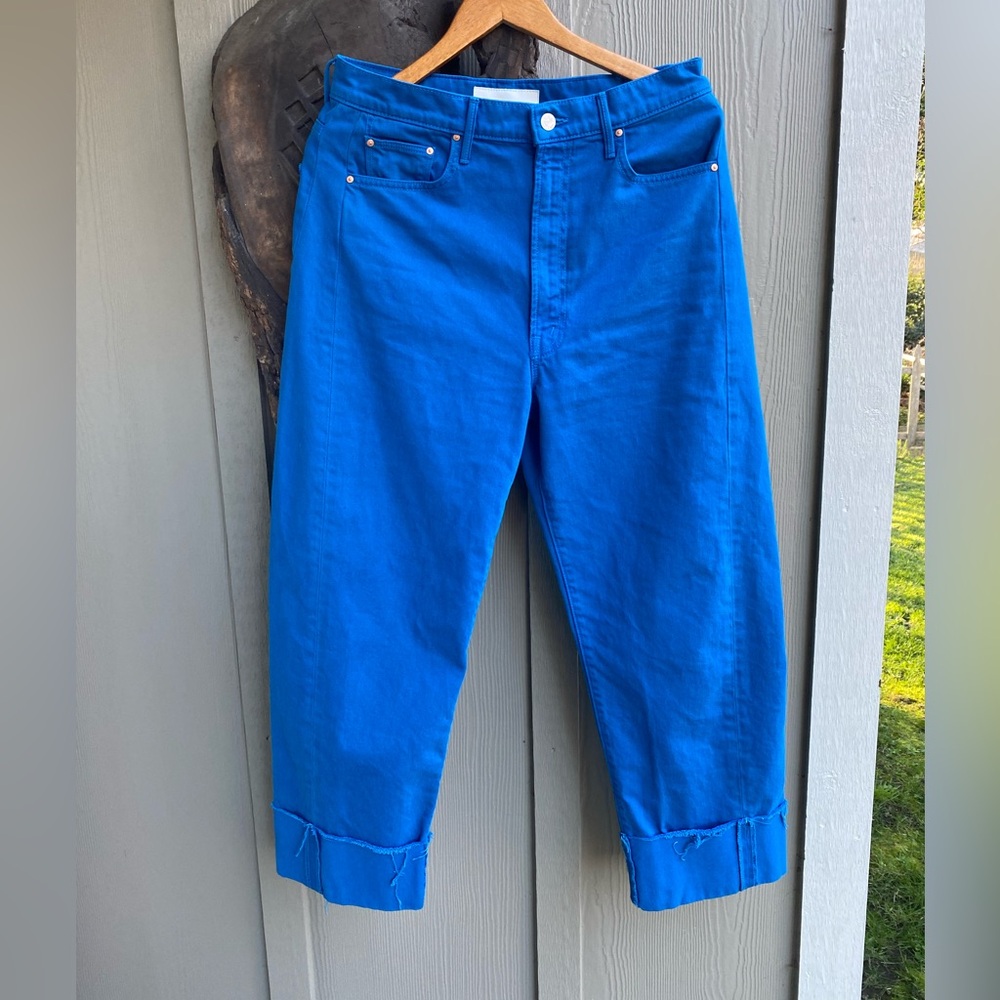 MOTHER High Rise Cropped Jeans in Bright Blue